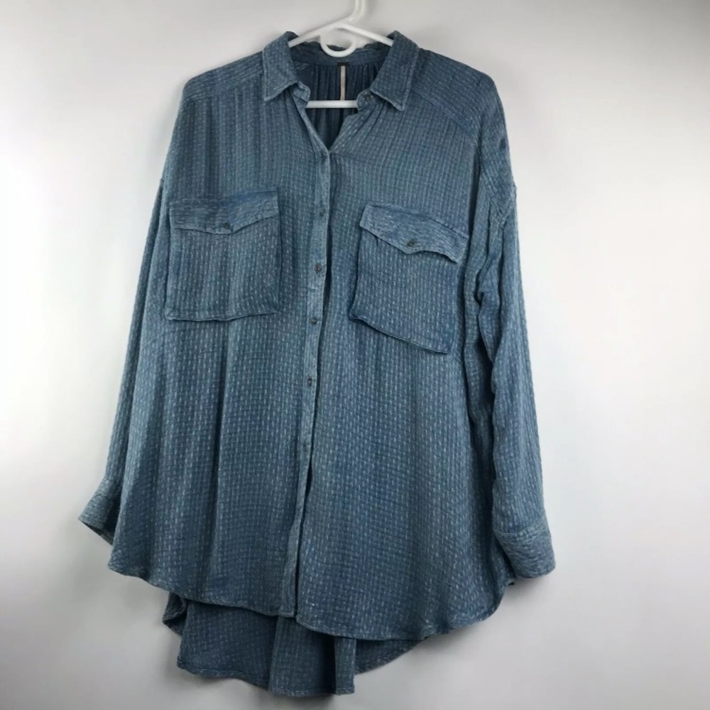 Free People Blue Sz S Oversized Long Sleeve Shirt